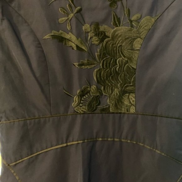 Floreat Anthropologie Sunless Skies Blue Black Floral Embroidered Bow Dress Sz2P - Picture 5 of 7